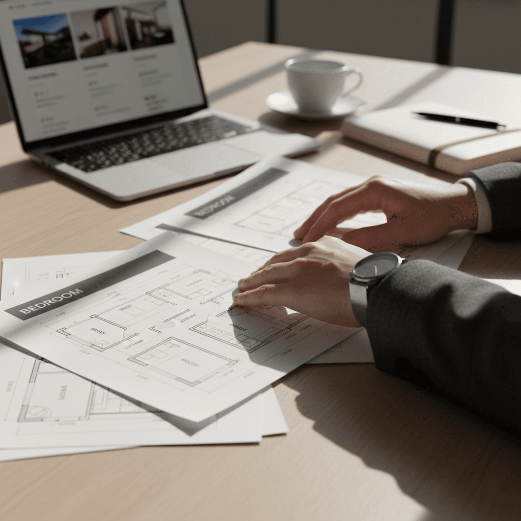 Real estate broker discussing property solutions with client in professional office setting